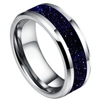 DOUX 8mm Mens White Tungsten Carbide Ring Purple Goldstone Inlay Sparkling Wedding Band High Polished