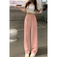 Drawstring letter wide leg pants for female students in summer Korean version new loose, slim and versatile vertical casual pants