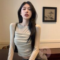 Dre-áo thun dài tay ôm cổ tròn màu trơn