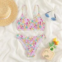 Dre-bộ Bikini hai mảnh in hoa mùa hè dành cho nữ