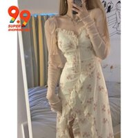 DREAM SEVEN77 floral suspender dress 2022 summer new lotus leaf edge ambience forked dress