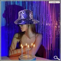 [Dreamedge] Disco Ball Bucket Hat Mũ ngư dân Bling Dance Ball Cap Sequin Cow Boy Bucket Hat Gương Sequin Fedora Hat