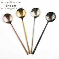 【DREAMLIFE】4-piece Set Of Starbucks Style Stainless Steel Coffee/Dessert/Ice Cream/Watermelon Spoon Stirring Spoon With Storage Bag