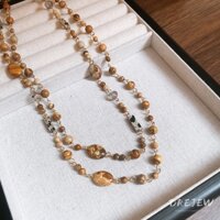 Drejew vàng thật mạ điện Maillard hình học đính cườm cổ điển thích hợp đa năng Vòng cổ áo len phụ kiện