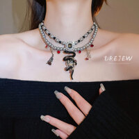Drejew Vòng cổ ngọc trai nhân tạo hình con rắn đôi đính kim cương ngọt ngào phong cách mát mẻ phong cách cổ cao cấp Dây chuyền gia vị cô gái mọi thứ mới có cổ cô gái