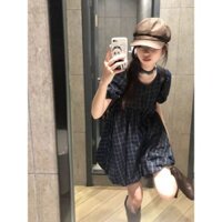 Dress French Style White Short Skirt Japanese Princess Dopamine Plaid Bud Lace-up Summer Female Navy Blue Girl's Dress