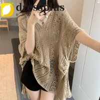 Dressplus Áo len móc đi biển, Áo thun dệt kim cổ chữ V lưới câu cá rỗng, Áo len chui đầu phong cách Hàn Quốc Áo len Cardigan cỡ lớn phong cách Bohemian dành cho nữ