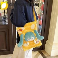 Dressplus Túi vuông Lay màu vàng, Ba lô Hatsune Miku dung tích lớn hoạt hình, Bộ ngoại vi Anime mềm ngộ nghĩnh Cyan Anime Túi đeo vai bé trai