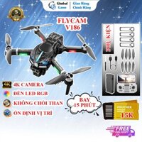 Drone giá rẻ, Flycam mini V186 động cơ không chổi than, máy bay camera 3 mắt, đèn LED RGB rực rỡ