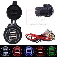 Drop- 5V 2.1A Cổng USB Kép Màn Hình LED Xe Máy Sạc Điện Thoại Ổ Cắm Adapter