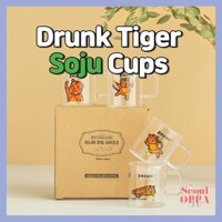 Drunk Tiger Soju Cups 4 PCS Ly Uống Rượu Nhỏ Mini Set Jinro Shot Glass Sake Bomb Glasses