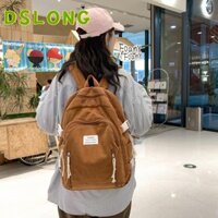DSLONG Ba lô học sinh, Túi xách nữ dung tích lớn, Túi đi học màu nhung sọc