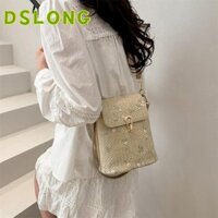 DSLONG Túi cói, Túi đeo vai hoa ren thông thường, Túi cói ống hút dệt tay Bohemian dành cho nữ