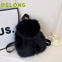 DSLONG Túi dây rút, Túi nắp công suất lớn mềm mại, Ba lô lông thú giả thời trang sang trọng thông thường dành cho nữ