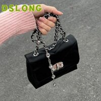 DSLONG Túi Đeo Vai Nữ, Túi Đeo Vai Đơn Màu Đen, Túi Xách Nữ Dây Xích Hạt Da PU