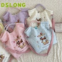 DSLONG Túi Tote, Túi Đeo Vai Thêu Màu Kem, Túi Xách Cotton Puppy Dung Tích Lớn