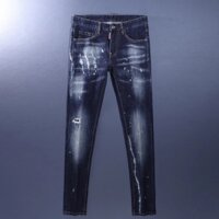 DSQ2 High quality fashion brand men jeans retro blue slim fit elastic patch men jeans