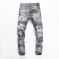DSQ2 Street fashion brand men jeans gray retro slim patch design hip-hop style men jeans