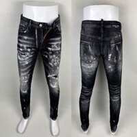 DSQUAD2 Street Fashion Men Jeans Vintage Black Gray Slim Fit Patch Paint Craft Side Zipper Design High Quality Men Hip Hop Jeans
