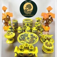 [ĐTRV68] Bộ đồ thờ men rạn vàng RỒNG VIỆT, Hoạ tiết đắp nổi rồng tinh xảo Hàng Kỹ