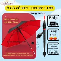 Dù che mưa cỡ lớn, Ô cao cấp hàng Luxury màu đỏ 2 lớp ô có vỏ rút khung nan bằng carbon bền chắc chống gió lật