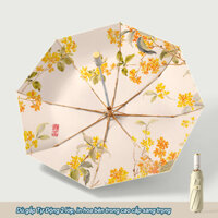 Dù che mưa nắng 2 lớp gấp gọn Tự Động cao cấp sang trọng, Ô đi mưa in hoa bên trong cực xinh