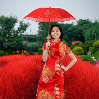 Dù đám cưới song hỷ gấp gọn phong cách trung hoa V.2