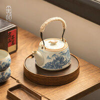 Du Diêu Sơn Thủy Đề Lương ấm trà công phu gia dụng một ấm hai chén gốm sứ mở phiến băng vết nứt không phỏng tay pha trà ấm