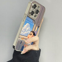 Du Lịch Shin-Chan Thích Hợp Cho Apple 16 Vỏ Điện Thoại iPhone15promax Phong Cách Mới 14plus Bề Mặt Gương 13pro Chống Sốc 12 Nam Nữ 11xsmax iphonexr Cặp Đôi 78plus Set se2