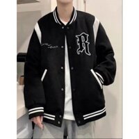 [Đủ size] Áo khoác bomber bo gấu thêu chữ R nam nữ mặc đẹp nh tranh HN76P 207