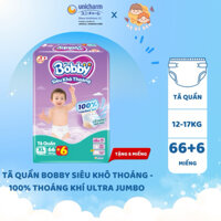 [ĐỦ SIZE] Tã quần Bobby Siêu Khô Thoáng - 100% Thoáng Khí Ultra Jumbo M78+6/L70+6/XL66+6/XXL60+6 Miếng