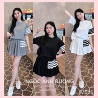 —Đủ Sz 38-60kg— Set Váy Thời Trang Nữ Áo Thun Mix Chân Váy Sọc Ngang Thể Thao