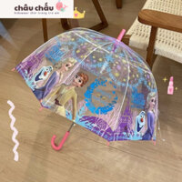 Dù Trong Suốt Cho Bé, Ô Che Mưa Nắng Họa Tiết Hoạt Hình, Tay Cầm Chống Trượt, Dễ Dàng Gấp Gọn