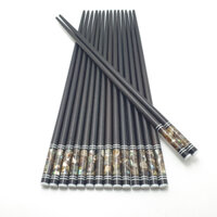 Đũa gỗ Mun sừng đầu tròn gắn vỏ Bào Ngư nhiều màu cao cấp - bộ 10 đôi