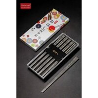 đũa inox Nhật bản set 5 đôi đầu nhám không trơn