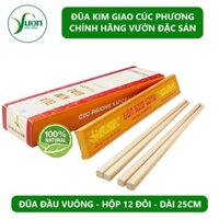 Đũa Kim Giao Cúc Phương ( Hộp 12 đôi, dài 25cm - Đũa đầu Vuông ) Đũa ăn cơm gỗ cao cấp Vườn Đặc Sản