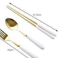 ĐŨA - SÚP - NĨA TO TRẮNG XANH NGỌC BÍCH CAO CẤP  SET ĐŨA THÌA NĨA INOX CÁN SỨ PHONG CÁCH TÂN CỔ ĐIỂN HOME LUXURY DECOR - Đũa - Trắng