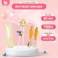 Đũa tập ăn cho bé, đũa tập gắp Belly Baby (Set đũa Vịt vàng 4 món)