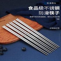 Đũa thép không gỉ dày cho sử dụng tại nhà và khách sạn, đũa kim loại vuông chống trượt và chịu nhiệt, đũa sắt bạc, bộ 10 đôi cho sử dụng gia đình