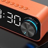 Dual  Clock Bluetooth Mirror with Stereo Speaker Timer Desktop Black - Orange