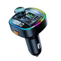 Dual Display Car bluetooth V5.0 FM Transmitter 20W PD + QC3.0 USB Car Charger 7 Colors RGB Backlit Light HiFi Music MP3