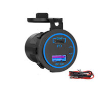 Dual USB QC3.0 Fast Charging + PD Port 65W High Power 2 Ports Car Charger with Blue LED Light for iPhone Samsung