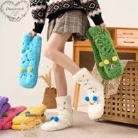 Dualswish Mới Thu Đông Hoạt Hình Thêu Động Vật Tất Nữ Dày Nhà Chống Trơn Trượt Ấm Chân Tầng Tất