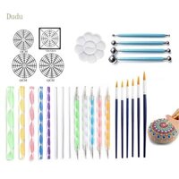 Dudu 28 Chiếc Mandala Chấm Bộ Dụng Cụ Vẽ Tranh Đá Đá Bút Nghệ Thuật Sơn Stencil Bàn Chải Khay