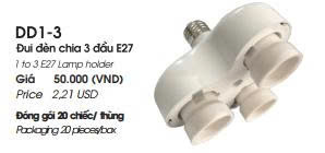Đui đèn chia 3 đầu Lioa E27 DD1-3