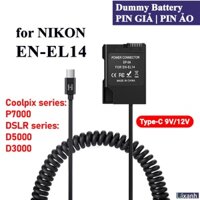 Dummy Type-C Nikon EN-EL14 | Pin giả pin ảo pin dummy battery DC Coupler Nikon EL14 P7800 P7700 P7000 D5600 D5000 D5500