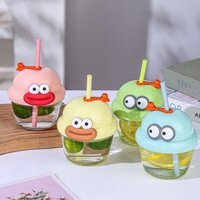 Dundun Cốc Nước Mini Cốc Thủy Tinh Cốc Sữa Nhỏ Nữ Cà Phê Sữa Cốc Mỡ Cốc Có Ống Hút