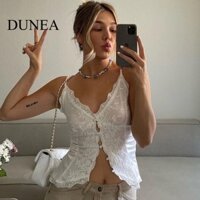 DUNEA Áo Khoác Cardigan Lửng Cổ Chữ V Phối Ren Thời Trang Mùa Hè Cho Nữ