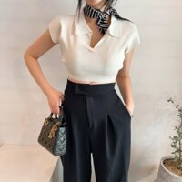 DUNEA Áo Thun Dệt Kim Cổ Bẻ Đơn Giản 3.3 Thời Trang Cho Nữ