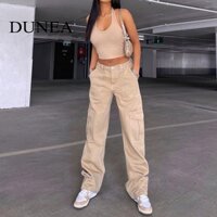 DUNEA Quần Jeans Lưng Thấp Có Túi Thời Trang Cho Nữ